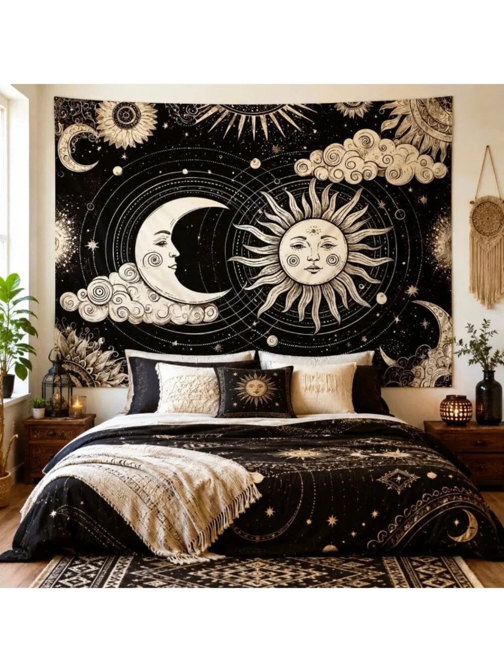 Boho Sun and Moon Tapestry Wall Hanging - Mystic Aesthetic Decor for Bedroom